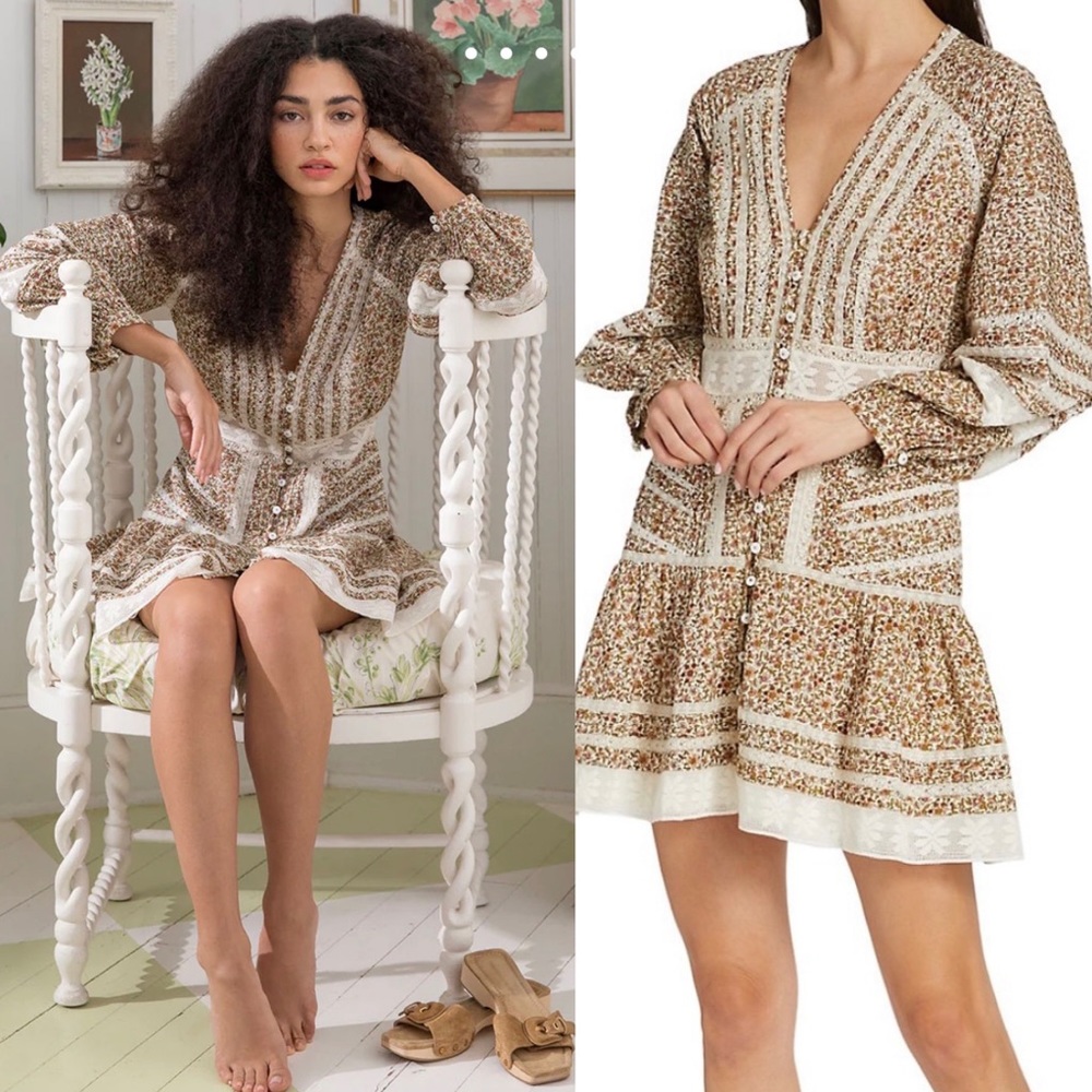 Veronica Beard Brown and Cream Floral Dress